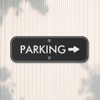Parking Entrance Arrow Modern Black White Outdoor Metal Sign