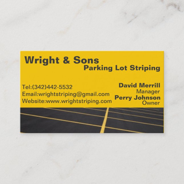Parking lot striping business card (Front)