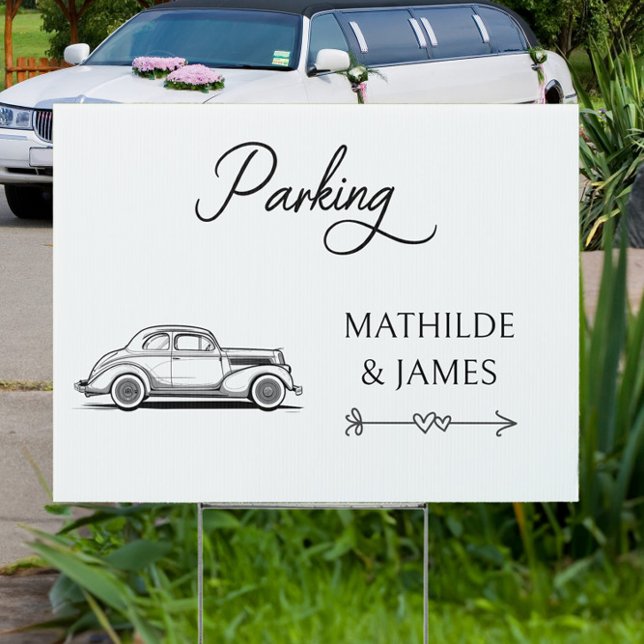 Parking Personalized Outdoor Wedding Direction Sign (Illustrated Parking Arrow Outdoor Wedding Direction Sign by Darling & May)