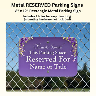 Parking Reserved For - Purple Mauve Flowers Metal Sign