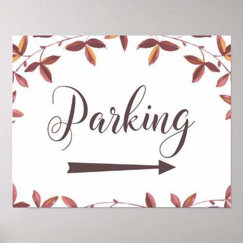 Parking Right Arrow Sign Rustic Autumn Wedding