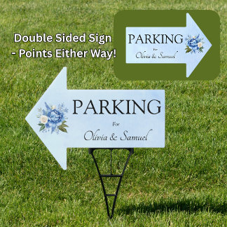 Parking Sign - Wedding Arrow Sign Blue Peony