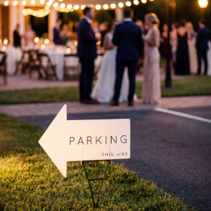 Parking This Way Arrow Black and White Yard Sign