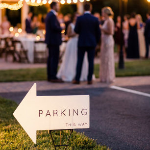 Parking This Way Arrow Black and White Yard Sign