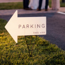 Parking This Way Arrow Black and White Yard Sign
