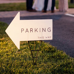 Parking This Way Arrow Black and White Yard Sign