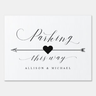 Parking This Way Calligraphy Script Arrow Left Sign