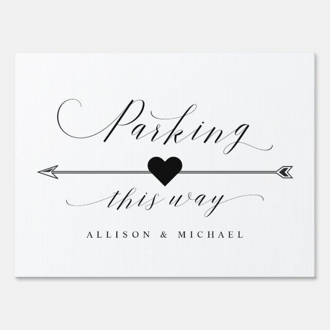 Parking This Way Calligraphy Script Arrow Left Sign (Front)