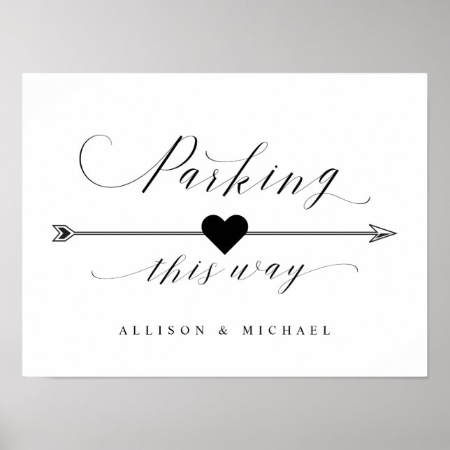 Parking This Way Script Directional Arrow Sign (Front)