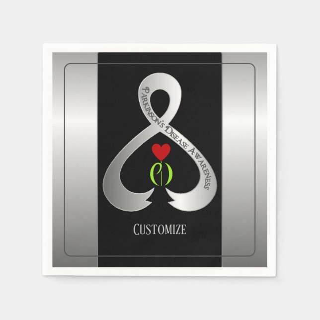 Parkinson"s Awareness Ribbon Black And Silver  Napkins (Front)