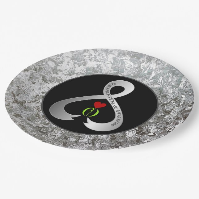 Parkinson"s Awareness Ribbon Black And Silver   Paper Plates (Angled)
