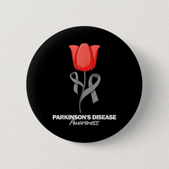Parkinsons Disease Awareness April Month Red Tulip Button (Front)