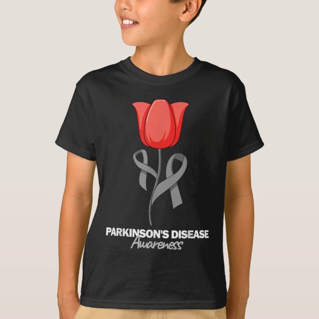 Parkinsons Disease Awareness April Month Red Tulip T-Shirt (Front)