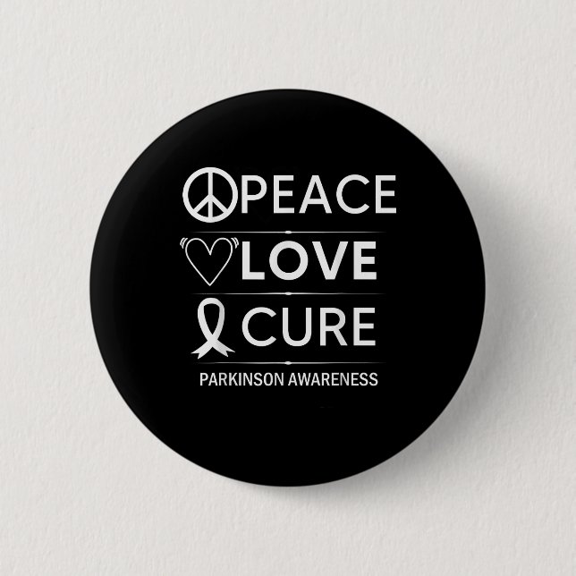 Parkinsons Disease Awareness Peace Love Cure Button (Front)