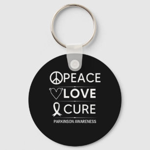 Parkinsons Disease Awareness Peace Love Cure Keychain