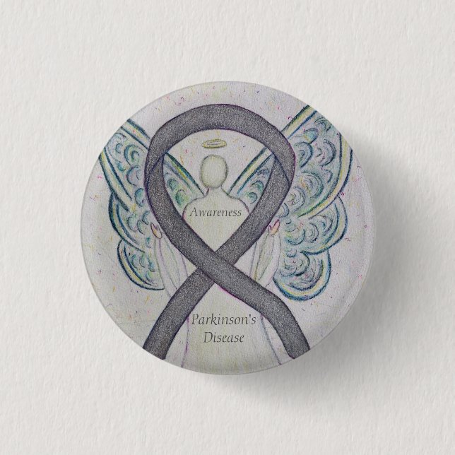 Parkinson's Disease Awareness Ribbon Angel Art Pin (Front)
