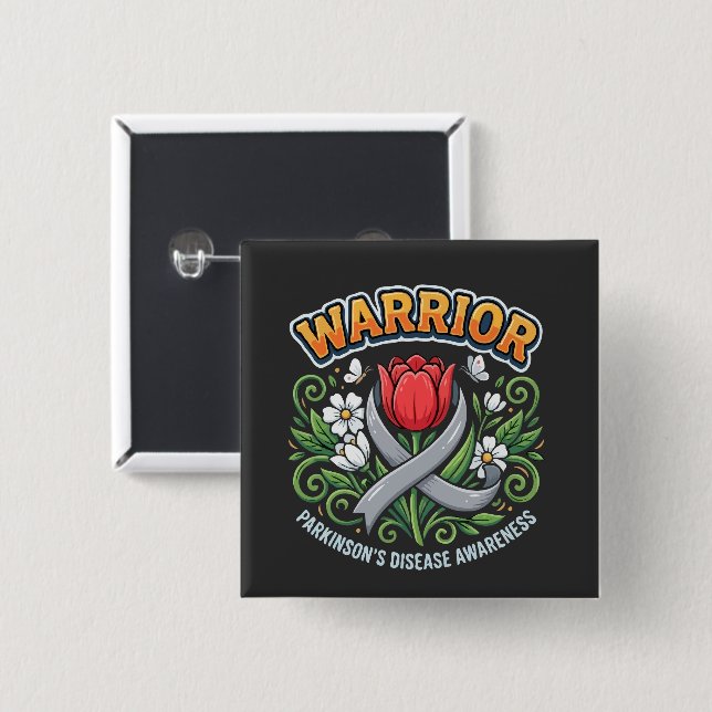 Parkinson's Disease Awareness Warrior Red Tulip  Button (Front & Back)
