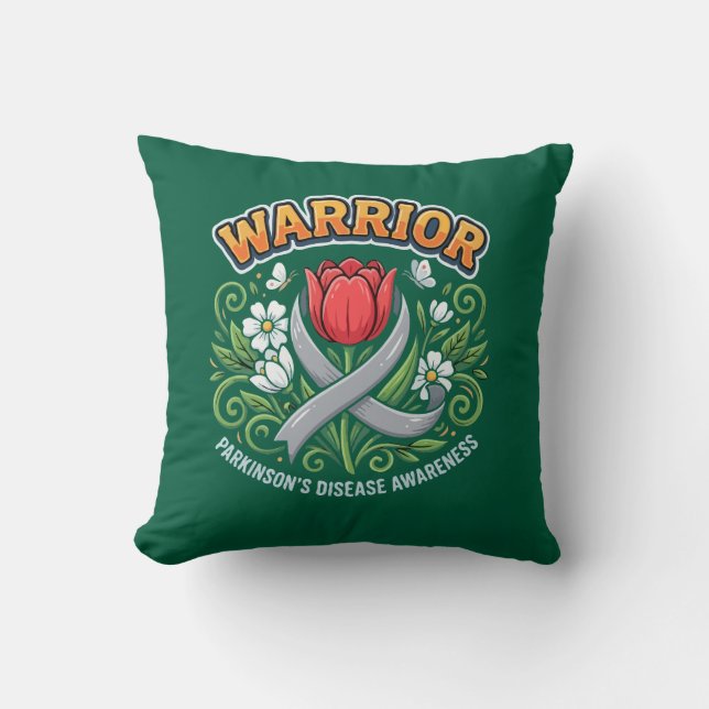 Parkinson's Disease Awareness Warrior Red Tulip  Throw Pillow (Front)