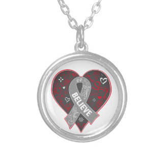 Parkinsons Disease Believe Ribbon Heart Silver Plated Necklace