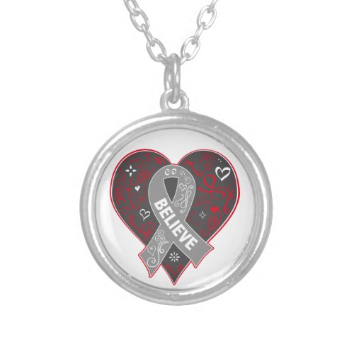 Parkinsons Disease Believe Ribbon Heart Silver Plated Necklace