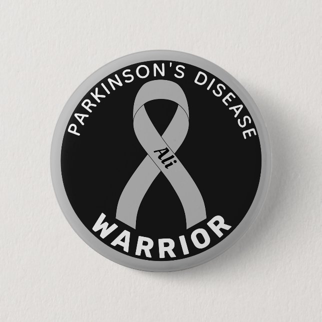Parkinson's Disease Warrior Ribbon Black Button (Front)