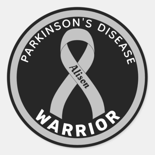 Parkinsons Disease Warrior Ribbon Black Classic Round Sticker