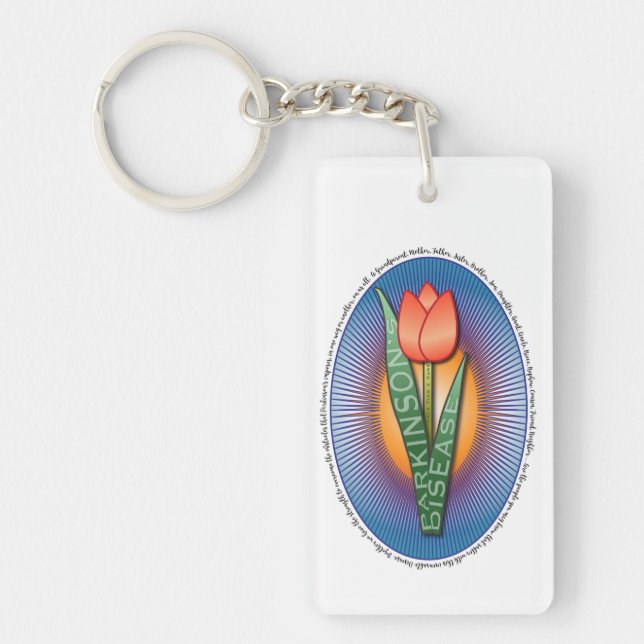 Parkinsons Help Find a Cure Tulip with Quote Keychain (Front)