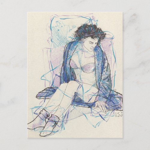 Parkinsons Therapeutic Art Woman in Blue Postcard