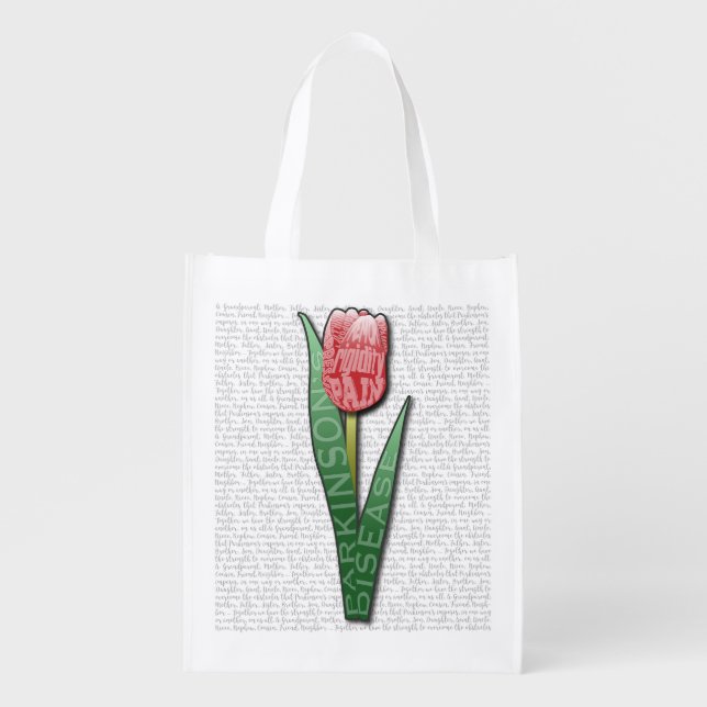 Parkinsons Worded Tulip, Affected & Strength Quote Grocery Bag (Front)