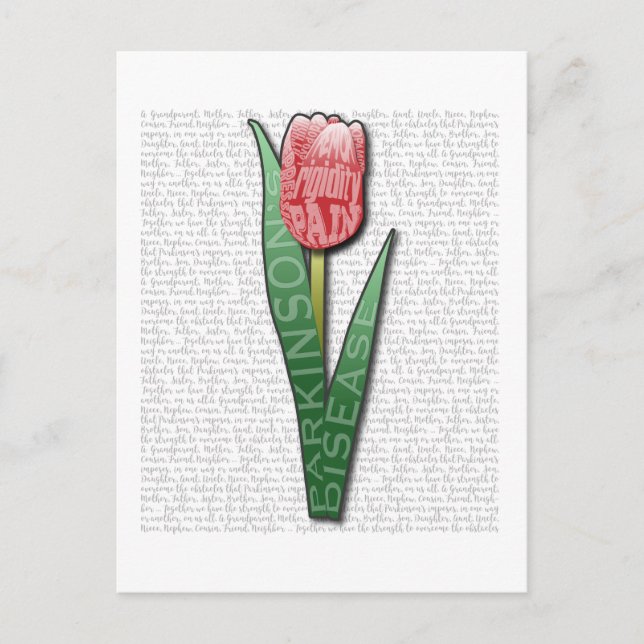 Parkinsons Worded Tulip, Affected & Strength Quote Postcard (Front)