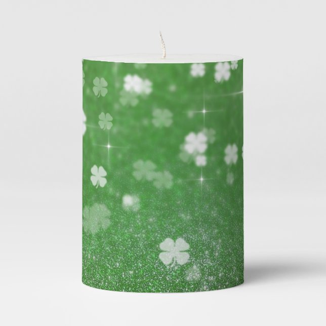 parkling Twinkle Glitter Clover - Pillar Candle (Front)