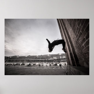 Parkour athlete wall flip San Marco Square Venice Poster