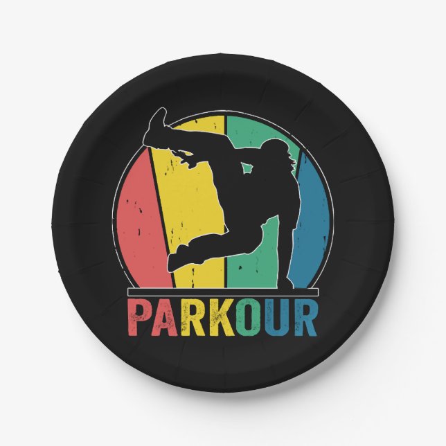 Parkour Free Running Training Traceur Retro  Paper Plates (Front)