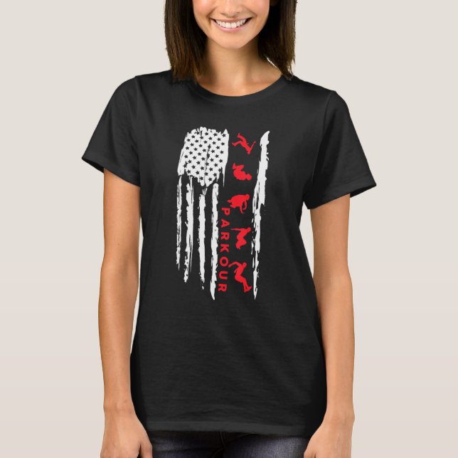 Parkour silhouette US flag graphic Parkour T-Shirt (Front)