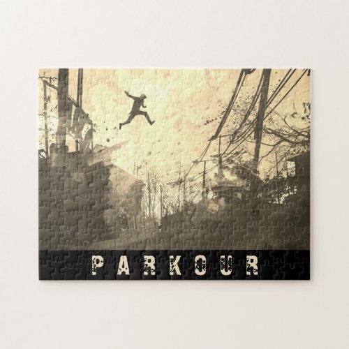 Parkour Urban Free Running Free Styling Art Sepia Jigsaw Puzzle
