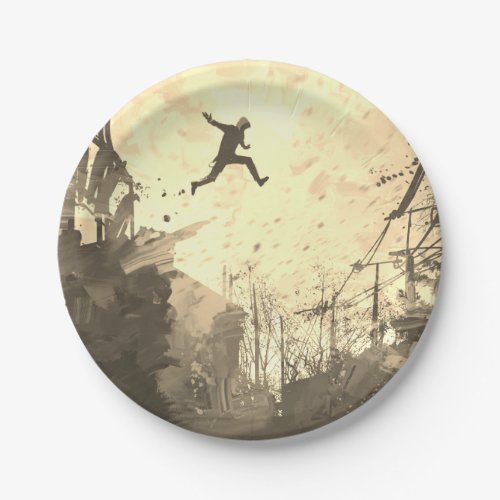 Parkour Urban Free Running Free Styling Art Sepia Paper Plates