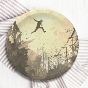 Parkour Urban Free Running Free Styling Art Sepia Paper Plates
