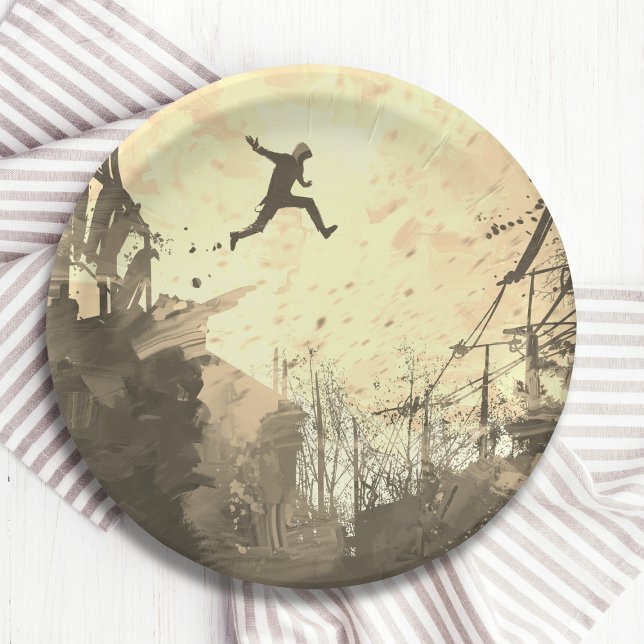 Parkour Urban Free Running Free Styling Art Sepia Paper Plates (Creator Uploaded)