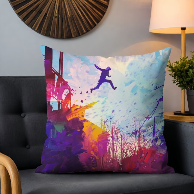 Parkour Urban Free Running Free-styling Modern Art Throw Pillow (Creator Uploaded)