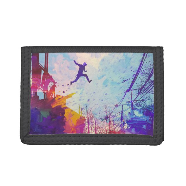 Parkour Urban Free Running Free-styling Modern Art Tri-fold Wallet (Front)