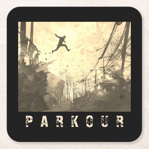 Parkour Urban Free Running Freestyling Art Sepia Square Paper Coaster