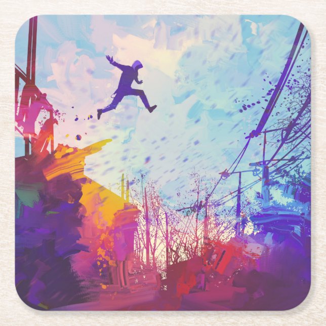 Parkour Urban Free Running Freestyling Modern Art Square Paper Coaster (Front)