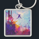 Parkour Urban Free Running Keyring<br><div class="desc">A colourful artist's impression of parkour being practiced in an urban back street. Designed for you by Evco Studio.</div>