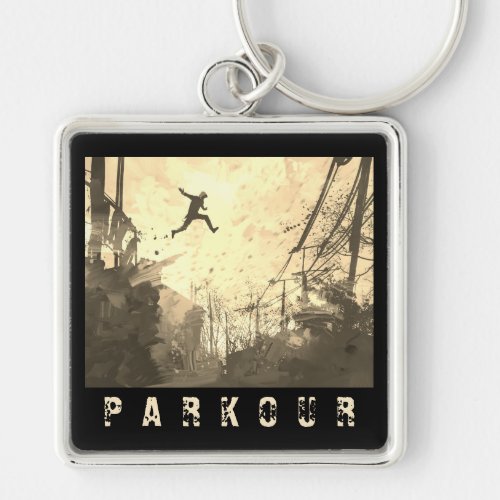 Parkour Urban Obstacle Course Modern Sepia Keychain