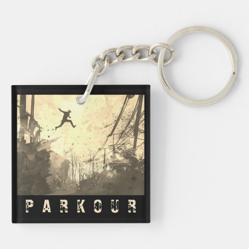 Parkour Urban Obstacle Course Modern Sepia Keychain