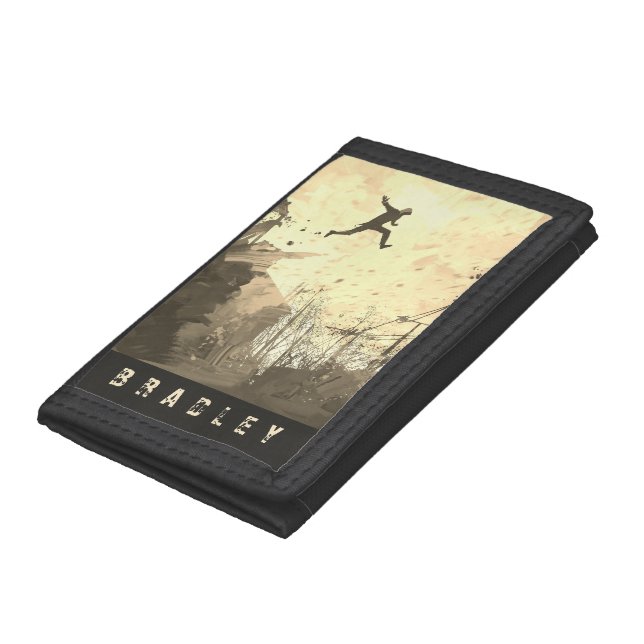 Parkour Urban Obstacle Course Modern Sepia Name Trifold Wallet (Bottom)