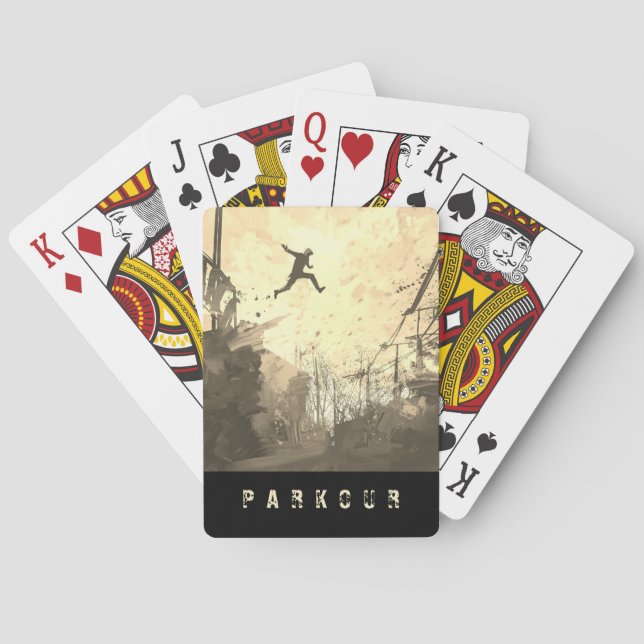 Parkour Urban Obstacle Course Modern Sepia Poker Cards (Back)