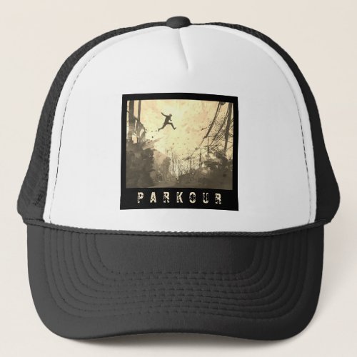 Parkour Urban Obstacle Course Modern Sepia Trucker Hat