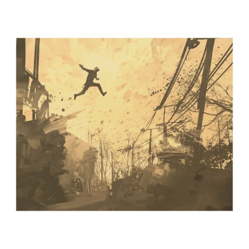 Parkour Urban Obstacle Course Modern Sepia Wood Wall Art