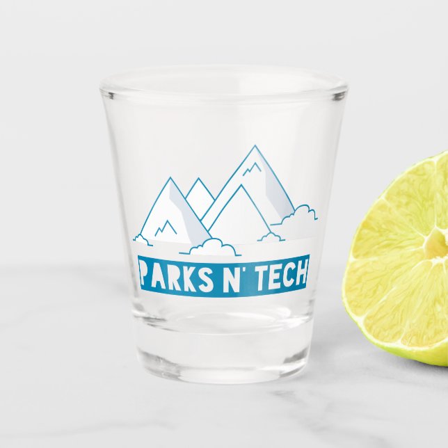 Parks N' Tech Mountains Shot Glass (Front)